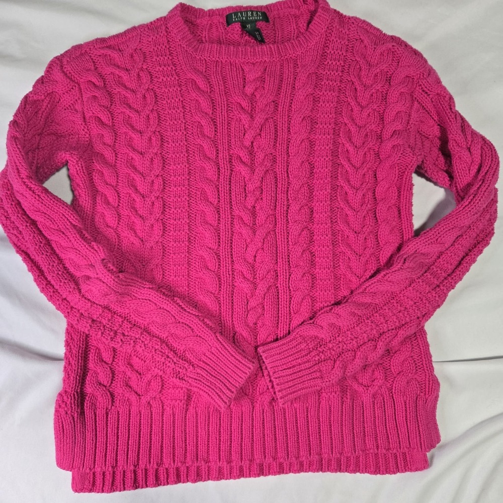 Lauren Ralph Lauren Fisherman Sweater Womens XS Pink Cableknit Pullover